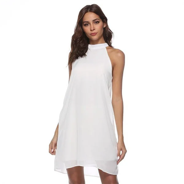 Melody Satin Halter Mini Dress - Ivory Cozy Sweater Mini Dress