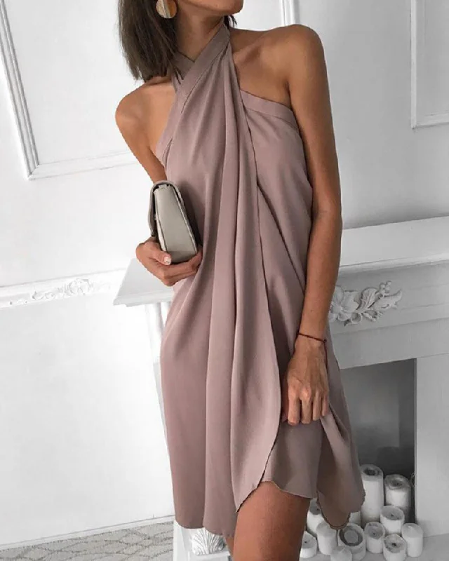 Melody Satin Halter Mini Dress - Salmon Comfortable Ruffle Mini Dress