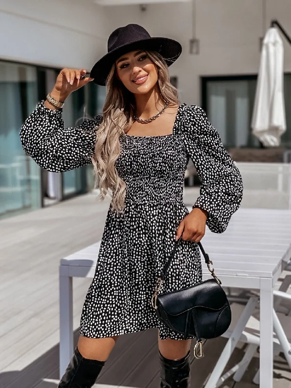 Morris Floral Bell Sleeve Ruched Mini Dress Chic Mini Dress with V-Neck