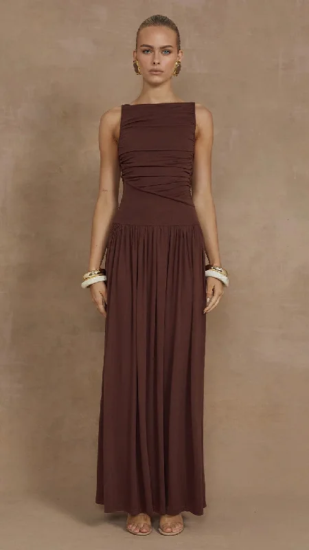 Nalla Maxi Dress - Brown Cozy Wrap Maxi Dress