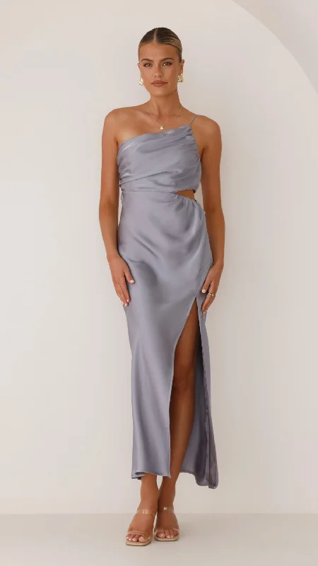 Nyla Maxi Dress - Steel Blue Trendy Maxi Dress with Bow