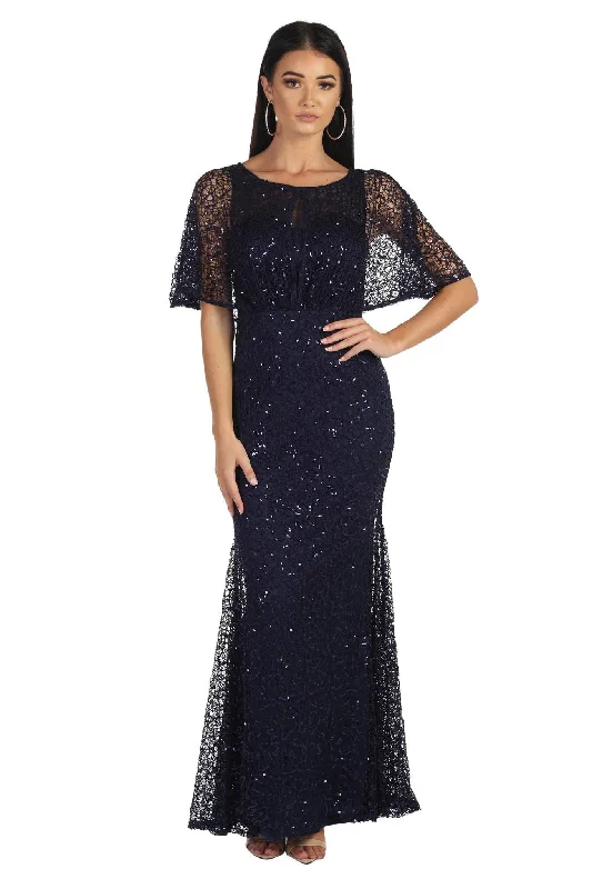 Opal Butterfly-Sleeve Sequin Maxi Dress - Navy Stylish Long Sleeve Maxi Dress