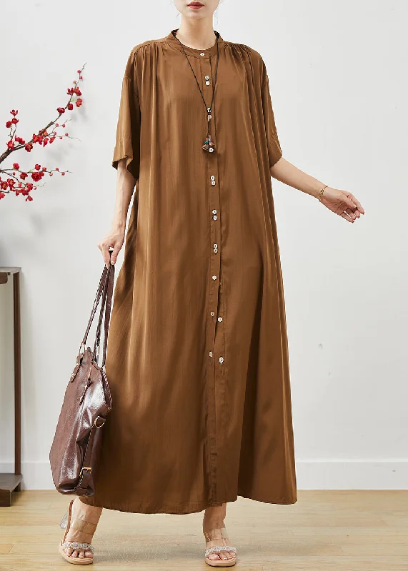 Organic Brown Oversized Cotton Maxi Dresses Summer AP1071 Classic Black Maxi Dress