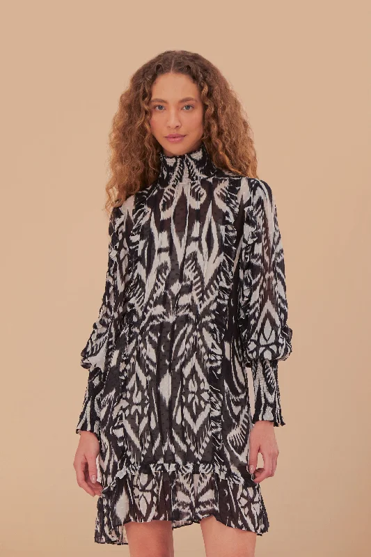 Pineapple Ikat Black Mini Dress Trendy A-Line Mini Dress