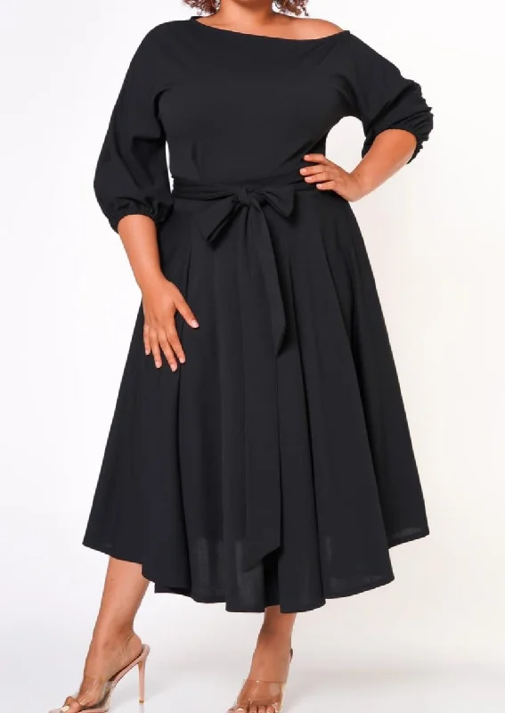 Hi Curvy Plus Size Women Flare Maxi Dress With Pockets & Belt Comfortable Satin Maxi Dress
