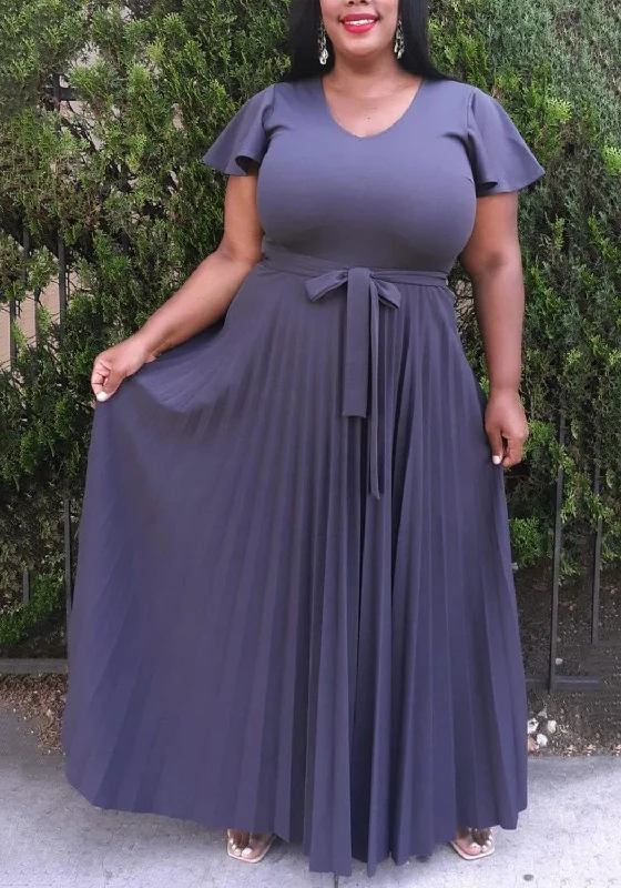 Hi Curvy Plus Size Women Pleated Flare Maxi Dress Classic Tulle Maxi Dress