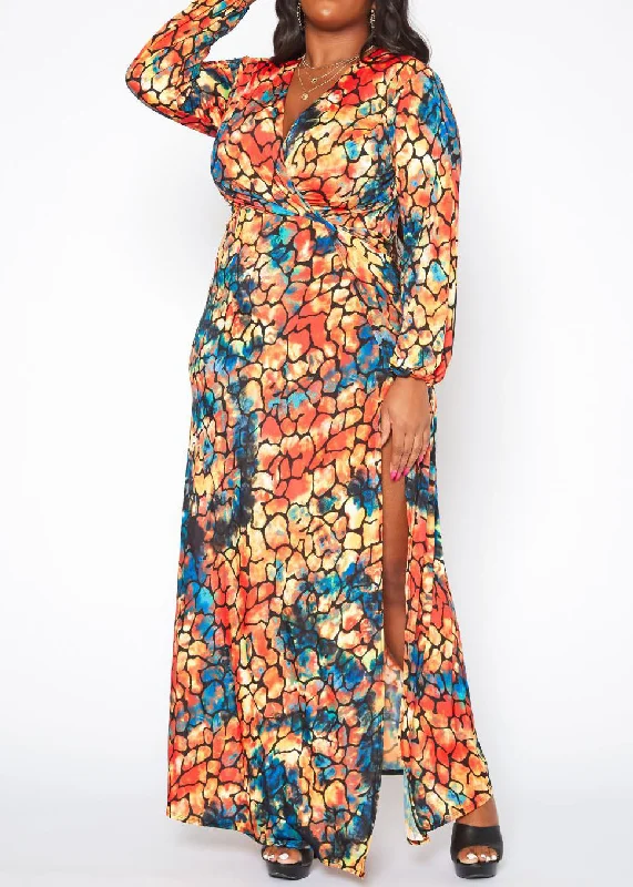 Hi Curvy Plus Size Women Rocky Print Wrap Maxi Dress Stylish A-Line Maxi Dress