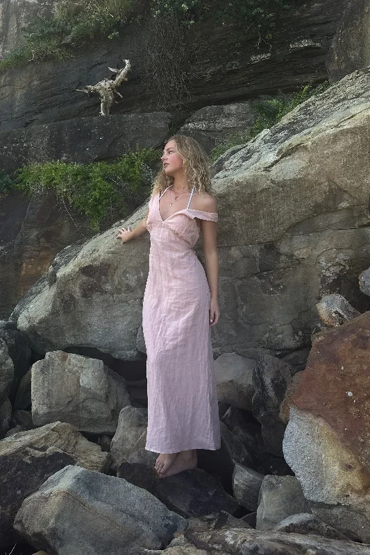 Posie Textured Maxi Dress Blush Fashionable Off-Shoulder Maxi Dress