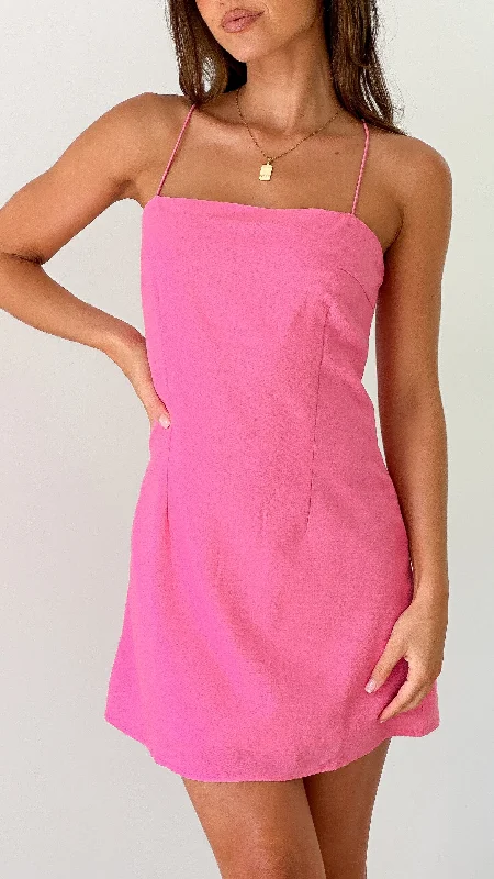 Quinn Mini Dress - Hot Pink Cozy Long Sleeve Mini Dress
