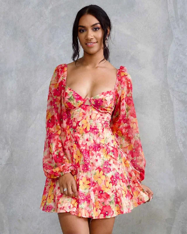 Rachel Mini Dress - Orange Floral Stylish Ruffle Mini Dress