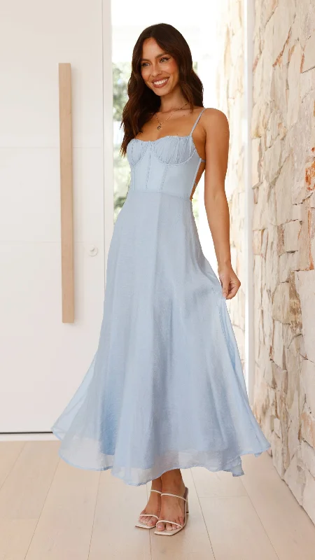 Rahima Maxi Dress - Blue Elegant Lace-Up Maxi Dress