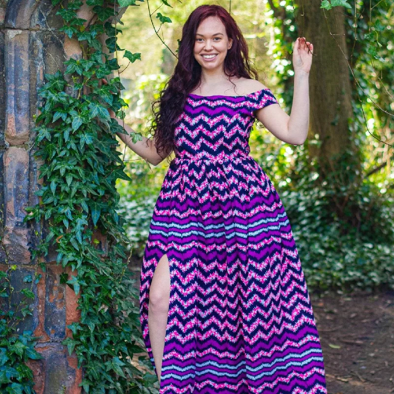 Reni Off-Shoulder Maxi Dress with slit Fashionable Chiffon Maxi Dress