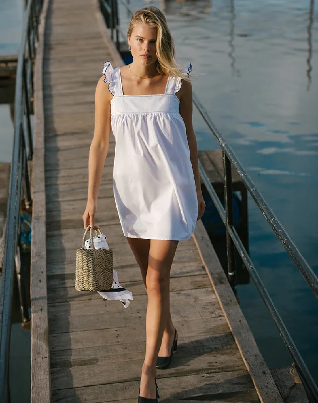 Sanaly Mini Dress in White with Navy Babylock Trendy Tulle Mini Dress