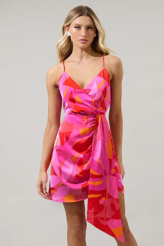 Sangria Abstract Jelina Faux Wrap Mini Dress Comfortable Polka Dot Mini Dress
