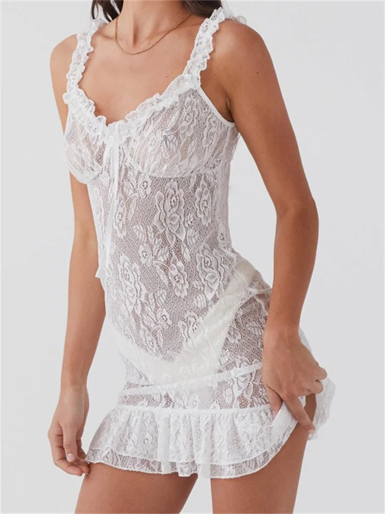 Sexy V-neck Backless Lace Slim Fit Mini Dresses Cozy Ribbed Mini Dress