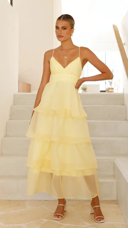 Shayla Maxi Dress - Yellow Elegant Maxi Dress with Lace