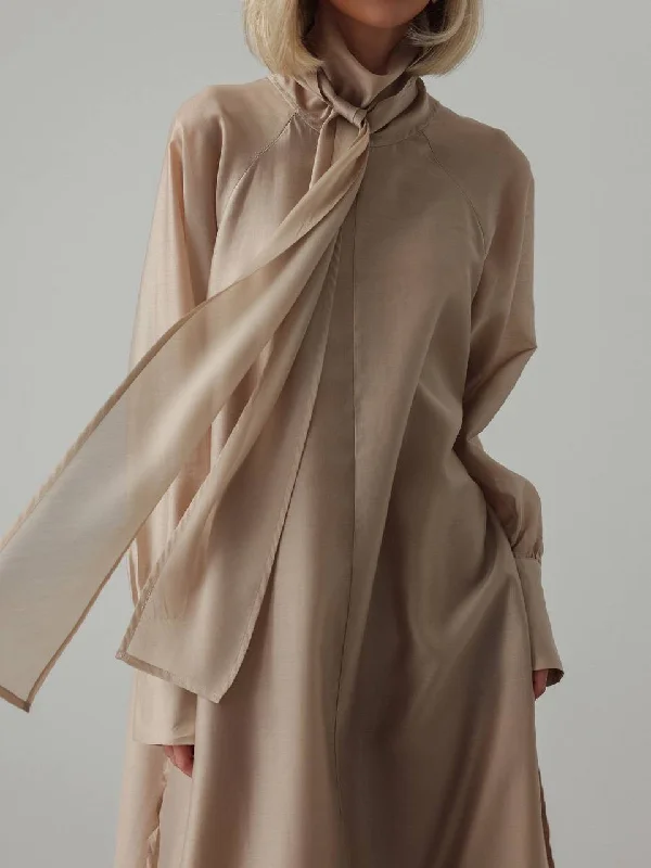 Silk Tie-Neck Maxi Dress Comfortable T-Shirt Maxi Dress