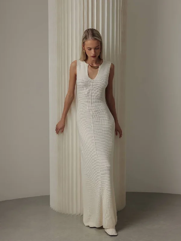 Sleeveless Knit Maxi Dress Cozy Ruffle Sleeve Maxi Dress