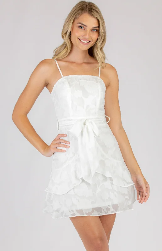 Hot little White Strapless Mini Dress with Frill Hem Details Cozy Knitted Mini Dress
