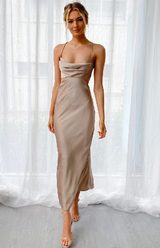 Taleah Cut Out Maxi Dress Mocha Chic Button-Up Maxi Dress