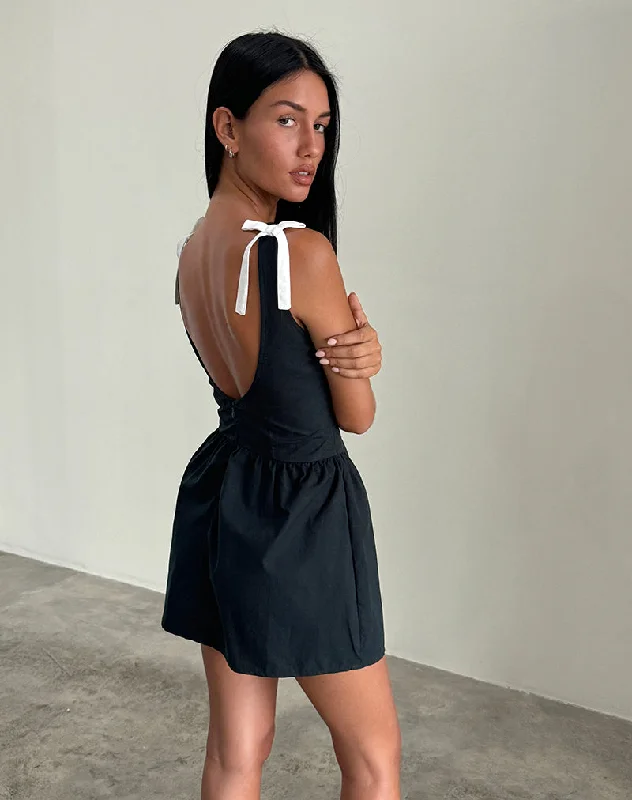 Taleshi Mini Dress in Black with Tap Shoe Off White Bows Cozy Wraparound Mini Dress