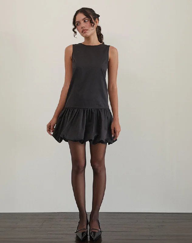 Tamilo Bubble Hem Mini Dress in Black Fashionable Mini Dress with Frills
