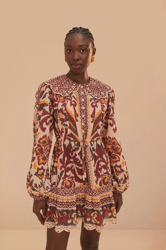 Cream Toucans Scarf Mini Dress Fashionable Mini Dress with Slits