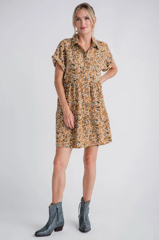 Wishlist Floral Corduroy Tiered Mini Dress Trendy Button-Detail Mini Dress