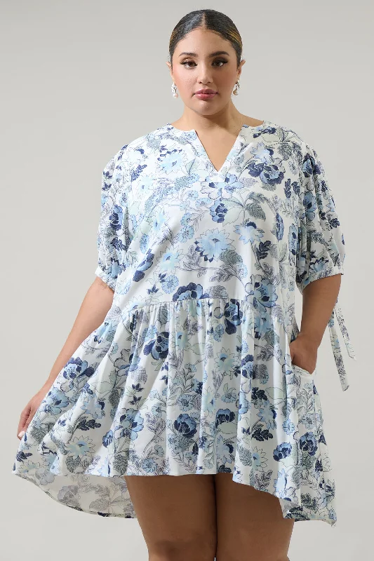 Wrenley Garden Floral Hinley Split Neck Mini Dress Curve Cozy Wraparound Mini Dress