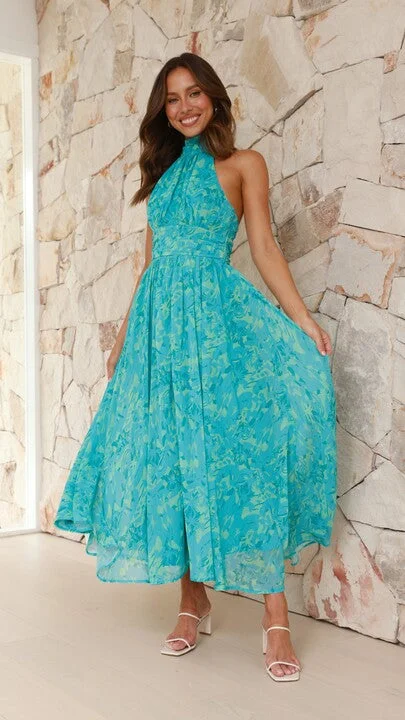 Zahava Maxi Dress - Green Floral Fashionable Asymmetrical Maxi Dress