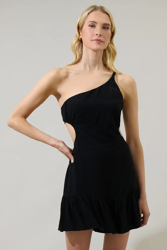 Zaya One Shoulder Cutout Ruffle Mini Dress Trendy Bodycon Mini Dress
