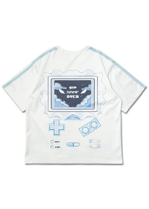 Game Over Jersey White Oversized Tee Collared Crew Neck Turtle Neck
