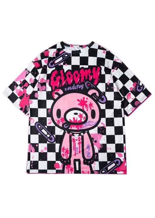 Gloomy Bear Checkered Gloomy Oversized Tee Mesh Blend Leather Blend Suede Blend