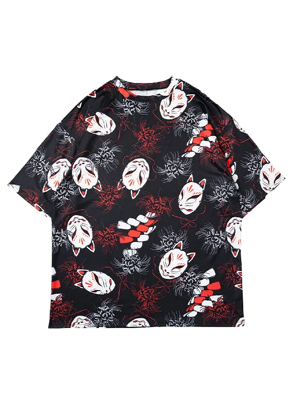Higabana Kitsune Fox Black Oversized Tee Beaded Sequined Faux Fur