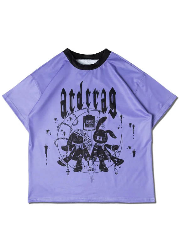 Mill & Nero Moon Bunny Purple Tee Solid Print Embellished