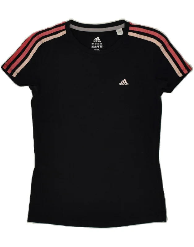 ADIDAS Womens T-Shirt Top UK 4/6 XS Black Cotton Mesh Canvas Denim