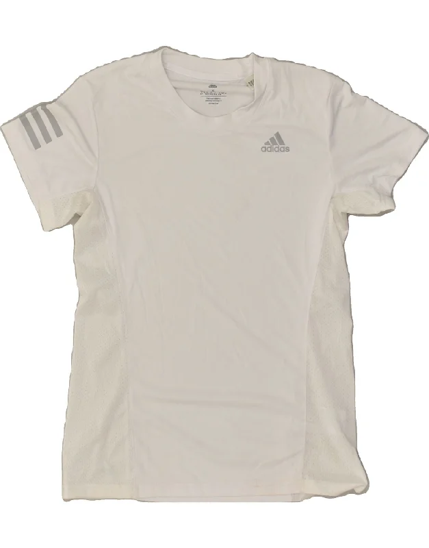 ADIDAS Womens T-Shirt Top UK 8/10 Small White Polyester Rayon Velvet Corduroy