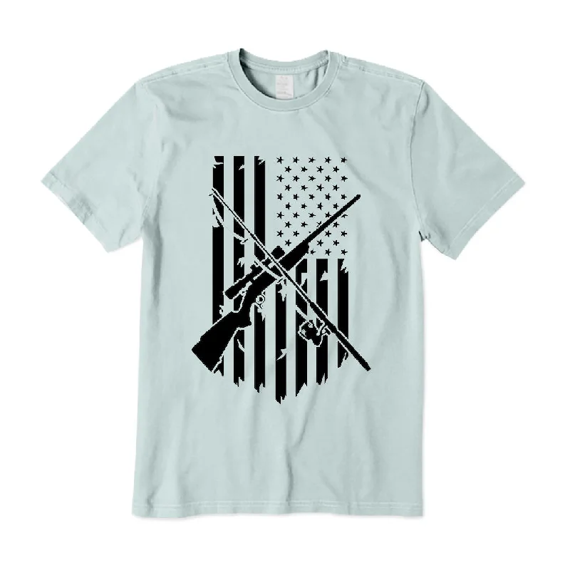 American Flag Fishing and Hunting T-Shirt Welt Pockets Slit Pockets