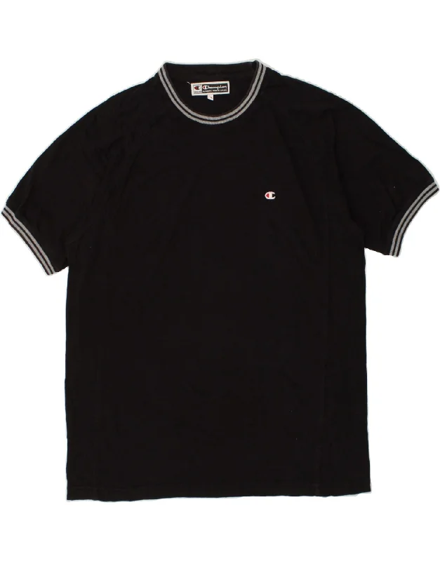 CHAMPION Womens T-Shirt Top UK 20 2XL Black Print Jacquard Patchwork