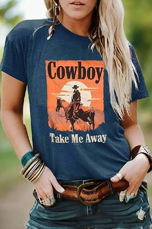 "Cowboy Take Me Away" Graphic T-Shirt Real Fur Shearling Chenille