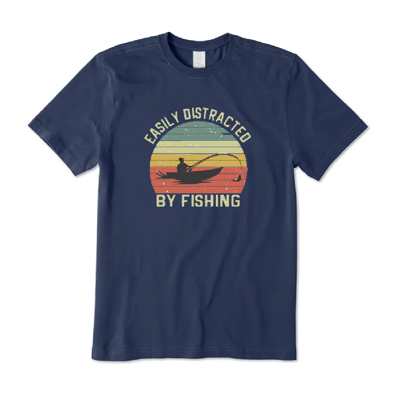 Easily Distracted By Fishing T-Shirt Jersey Fabric Tulle Fabric Batik Fabric