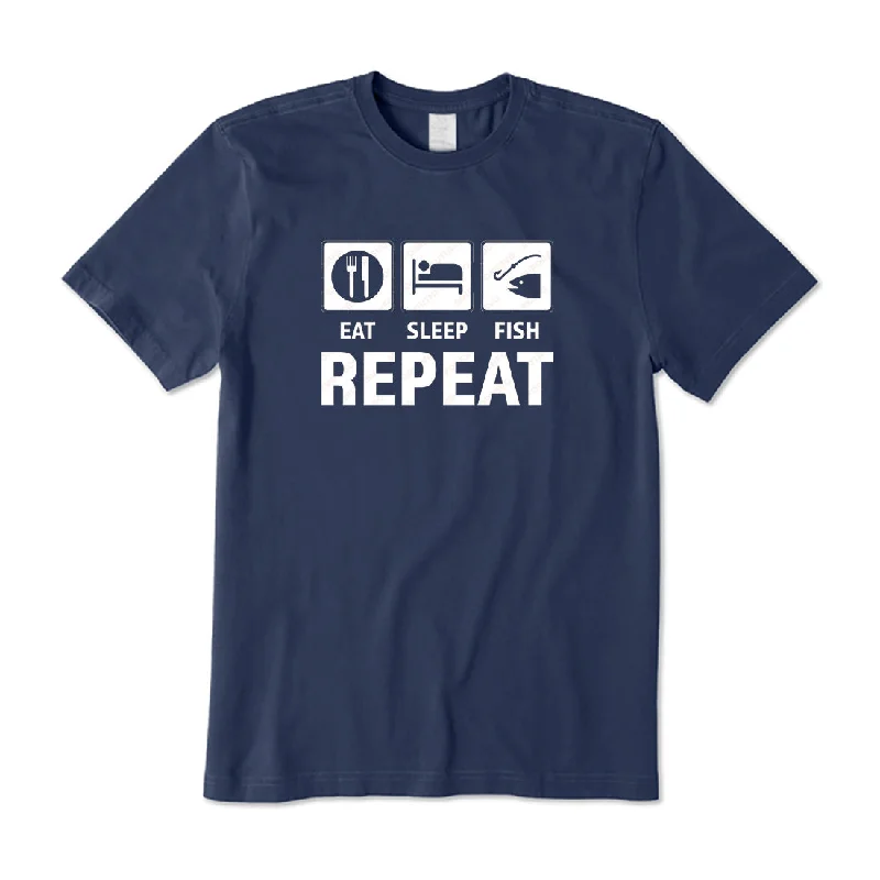 EAT Sleep Fish Repeat T-Shirt Wool Fabric Cashmere Fabric Tweed Fabric