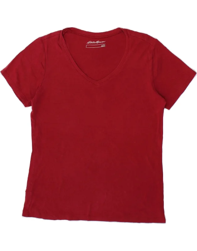 EDDIE BAUER Womens T-Shirt Top UK 18 XL Red Cotton Hooded Caped Shawl Collar