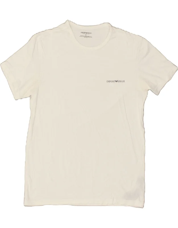 EMPORIO ARMANI Womens T-Shirt Top UK 14 Medium White Cotton Real Fur Shearling Chenille