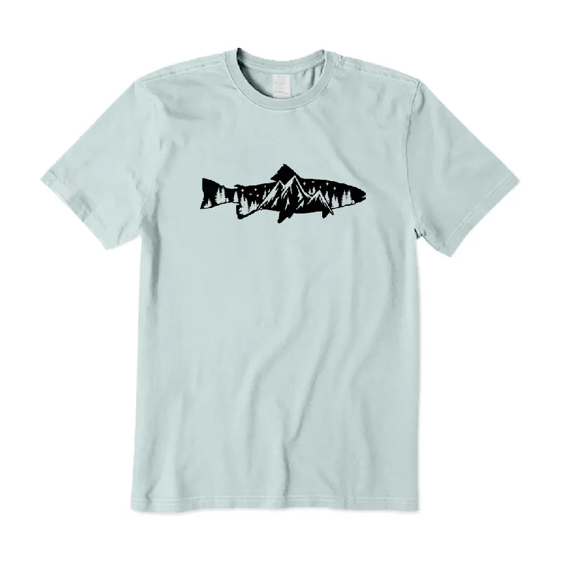 Fish and Mountains T-Shirt Embroidered Appliqued Beaded