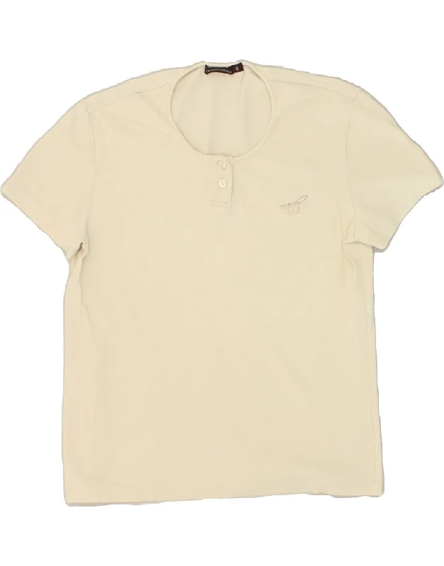 HENRY COTTONS Womens T-Shirt Top IT 46 Large Beige Cotton Print Jacquard Patchwork