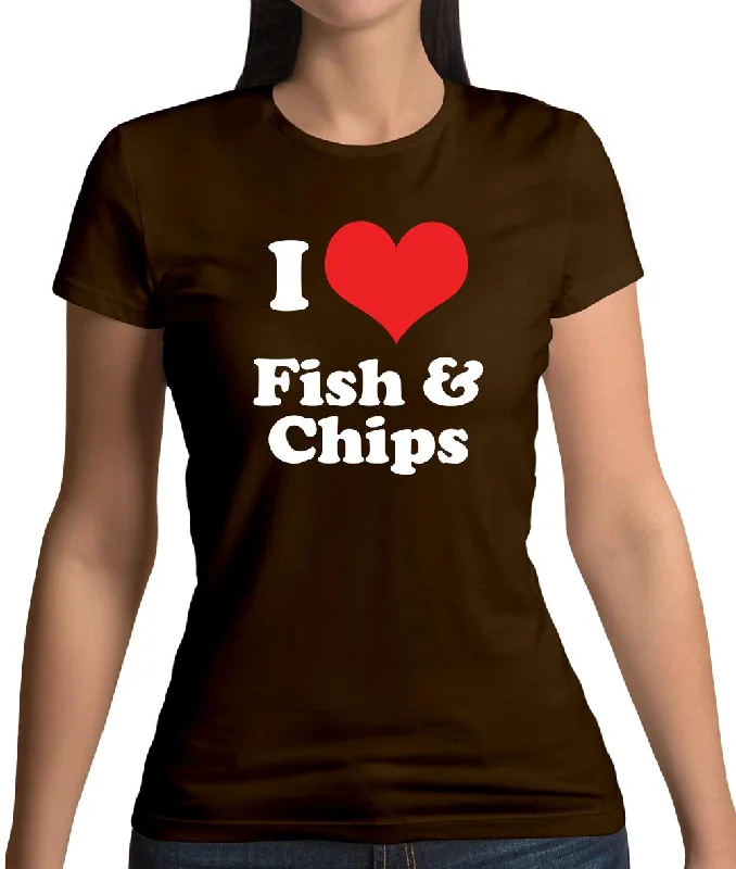 I Love Fish & Chips Womens T-Shirt Mesh Fabric Canvas Fabric Denim Fabric