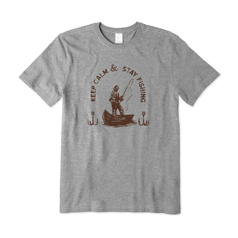 Keep Calm and Stay Fishing T-shirt Notch Collar Peter Pan Collar Cowl Neck