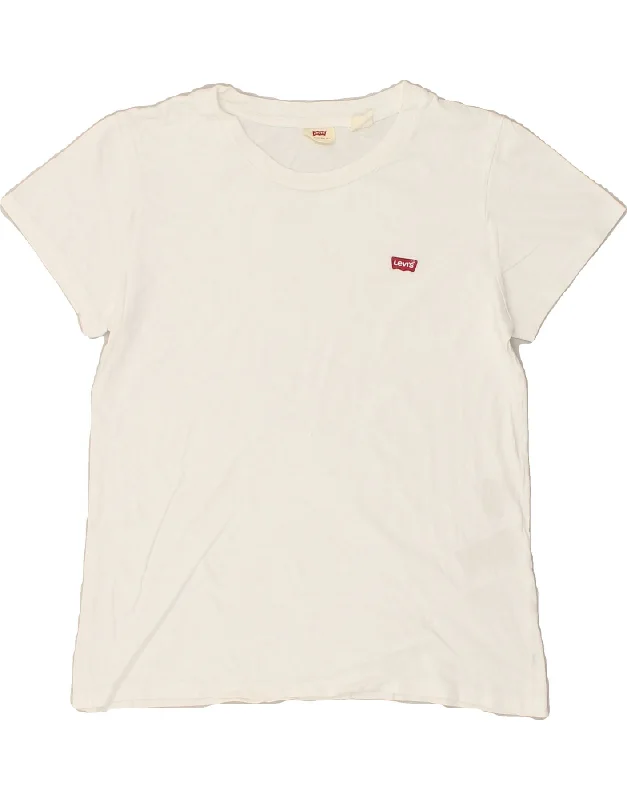LEVI'S Womens T-Shirt Top UK 10 Small White Cotton Satin Fabric Silk Fabric Chiffon Fabric