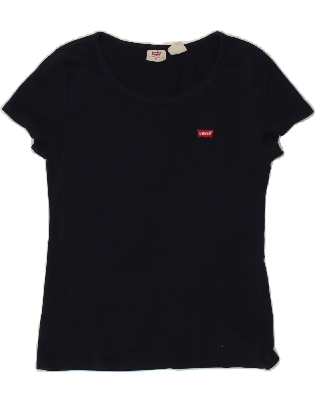 LEVI'S Womens T-Shirt Top UK 6 XS Navy Blue Denim Fabric Leather Fabric Suede Fabric